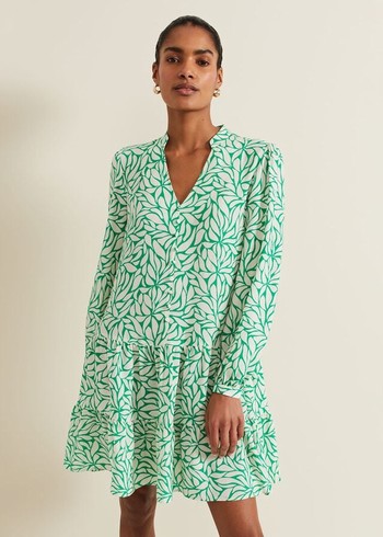 Phase Eight Penele Leaf Print Swing Dress Green USA | 1235489-TJ